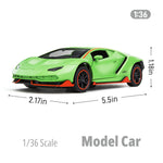 SASBSC Toy Cars for Boys Age 3-12 1/36 Small Diecast Metal Model Car Toys with Light and Sound Pull Back Sport Car for 3+ Years Old Kids Birthday (Green)