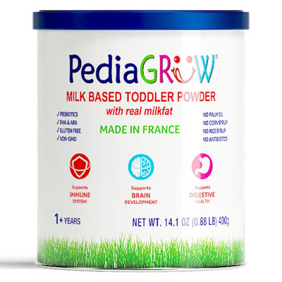 PediaGrow milk-based toddler powder can on a white background
