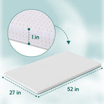 Babelio Machine Washable Crib Mattress Topper, Soft Breathable Silicone Foam Toddler Mattress Topper Pad with Removable Zipper Cover 52" x 27" x 1"