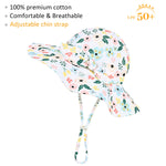 Baby Girl Sun Hat with UPF 50+ Outdoor Adjustable Beach Hat with Wide Brim Bucket Hats (12-24 Months, Pink-Blue Printing)