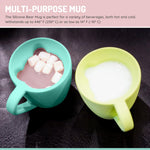 melii 2 Pack Silicone Bear Mug for Toddlers and Kids - Durable Food-Grade BPA-Free Cup for Hot and Cold Beverages - Fun Bear-Shaped with Easy-Grip Handle - Blue and Lime