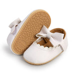 LAFEGEN Baby Girls Mary Jane Flats with Bownot Non Slip Soft Sole PU Leather Newborn Infant Toddler First Walker Cirb Dress Shoes, 0-6 Months Infant, 12 White
