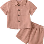 Baby Boys Clothes Set Toddler Infant Boys Button-down Shirt Tops + Cotton Gauze Shorts Summer Outfit 2PCS with Pockets