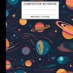 Space Planets Blue Orange Wide Ruled Composition Notebook for kids boy, Lined 110 Pages Sheets, 7.44 x 9.69, ages 4-8 8-12, Elementary Middle School Supplies Writing Journal