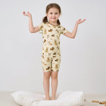 pureborn Toddler Viscose From Bamboo Pajamas Set Pjs - Little Girl Boy Short Sleeve Snug Fit Soft Sleepwear 2pcs Khaki Puppies 2T