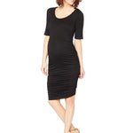 Motherhood Maternity Women's Short Sleeve Scoop Neck Side Ruched Pregnancy Dress, Black, Small