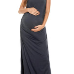 Smallshow Women's Split Long Maternity Dress Sleeveness Ruched Pregnancy Clothes Small Dark Grey