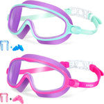 Seago Swim Goggles 2 Pack Anti-Fog Anti-UV Wide View Swimming Goggles for Kids 3-14