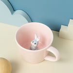 DIHOclub Rabbit Ceramic Cup Hidden 3D Animal Inside Mug,Cute Cartoon Bunny Handmade Figurine Mugs,Easter Gifts,12 OZ (Pink)