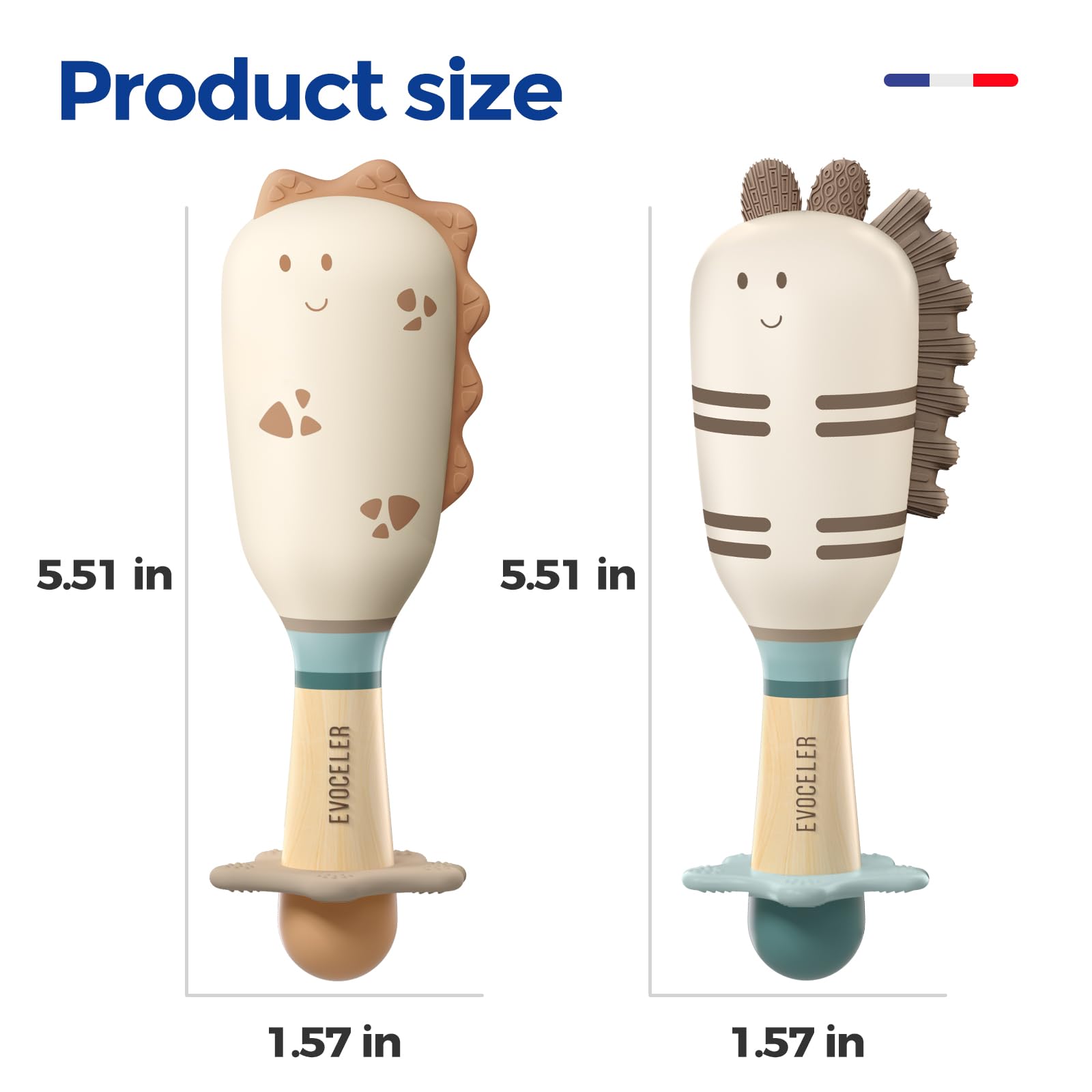 Evoceler Baby Rattles, 2 Pac Dinosaur Rattles & Shaker Toys with Teether, Baby Maracas Sensory Toys for 0+M Babies, Soft Silicone BPA Free, Perfect Size for Grasp, Ideal Baby Boy Girl Toy Gift