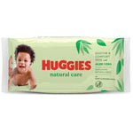 Huggies natural care baby wipes packaging with a child on a white background
