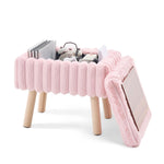 Wimarsbon Storage Ottoman,Soft Faux Fur Footstool with Padded Seat, Small Reading Vanity Chair, Footrest with Wood Tray for Couch, Mini Coffee Table or Display Stand (Pink)