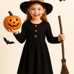 PATPAT Toddler Girl Long Sleeve Ribbed Knit Dress, Black, 6-9 Months, Holiday Outfit or Everyday Wear