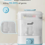 Grownsy Adjustable 4 in 1 Large Bottle Sterilizer and Dryer, 8 Bottles Capacity,Electric Steam Baby Bottle Sterilizer, Sanitizer for Baby Bottles & Pacifiers, Breast Pump Parts Blue