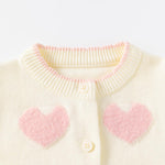 Cute Baby Girls Hearts Knit Cardigan Sweater, Toddler Loose Long Sleeve Shirts Warm Tops for Fall Winter Love Design (US, Age, 3 Years, 4 Years, Beige)