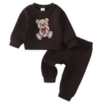 Kucnuzki Baby Girl Fall Winter Clothes Brown Crewneck Sweatshirt Plain Long Sleeve Shirts Cute Tops Baby Pants 12 18 Months Girl Clothes Toddler Outfit