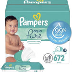 Pampers Baby Wipes Aqua Pure, 99% Water Based Wipes, Hypoallergenic and Unscented Infant Wipe, 336 Total (6 Flip-Top Packs)
