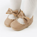 LAFEGEN Baby Girls Mary Jane Flats with Bownot Non Slip Soft Sole PU Leather Newborn Infant Toddler First Walker Cirb Dress Shoes, 0-6 Months Infant, 12 Beige