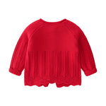 Knitted Baby Girls Cardigan Sweater Toddler Knit Crochet Button Closure Cardigan Top Outwear Red