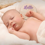 Newborn Announcement Sign, 5.9in Wooden Hello World Sign Baby Welcome Sign Birth Baby Name Plaques for Newborn Boys and Girls Photo Props Baby Shower Hospital Nursery (Light Purple)