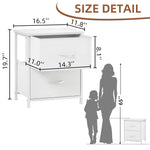 Somdot Nightstand, Small 2 Drawer Dresser End Table, Chest of Drawers, Bedside Table Night Stand End Table with Fabric Bins for Bedroom Kids Closet Dorm Guest Room, White Leather