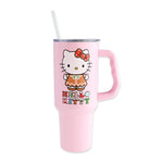 Silver Buffalo Sanrio Hello Kitty Christmas Gingerbread Holiday Dress Stainless Steel Tumbler with Handle and Straw, Fits in Standard Cup Holder, 40 Ounces