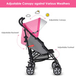 BABY JOY Lightweight Stroller, Compact Travel Stroller, Infant Stroller w/Adjustable Backrest & Canopy, Cup Holder, Storage Basket, 5-Point Harness, Easy Fold, Umbrella Stroller for Toddler, Pink