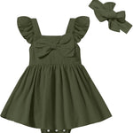 DREAM BUS Newborn One-piece Romper Dress Infant Ruffle Sleeveless Bodysuit with Headband Baby Clothes Baby Girl Jumpsuits