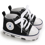 xioqen Unisex Baby Boys Girls Shoes, Newborn Infant Non-Slip Canvas Denim High Top Sneakers, Toddler First Walkers Shoes(01/Black, 0-6 Months