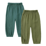 GFQLONG 3 Pack Toddler Boy Girl Casual Basic Plain Soft Trousers Baby Summer Fall Comfy Cotton Linen Bloomers Pants,2pcs-Green,2-3T