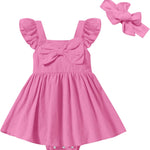 DREAM BUS Newborn One-piece Romper Dress Infant Ruffle Sleeveless Bodysuit with Headband Baby Clothes Baby Girl Jumpsuits