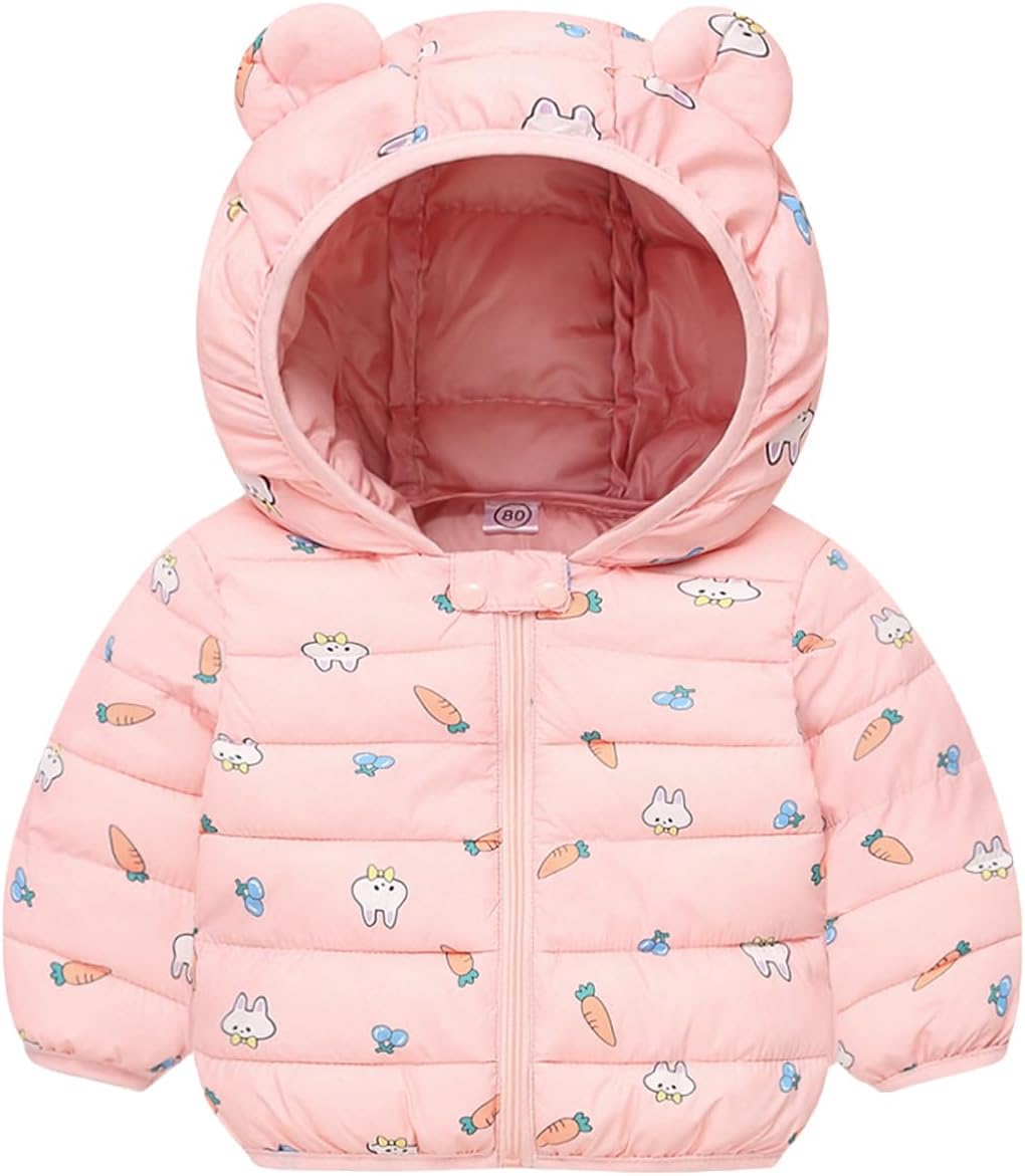 AIWUHE Baby Winter Hooded Down Jacket Boys Girls Light Warm Puffer Coats Toddler Bear Ears Zipper Up Down Coats Outwear 6M-4T