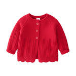Knitted Baby Girls Cardigan Sweater Toddler Knit Crochet Button Closure Cardigan Top Outwear Red