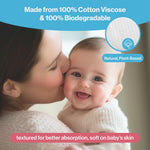 BabbleRoo Dry Wipes for Baby - 100% Plant-Based Cotton Wipes, Hypoallergenic, Fragrance-Free, Chemical-Free, Gentle for Sensitive Skin, Use Wet or Dry for Diaper Changes and Cleanups– 200 Wipes