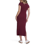 Motherhood Maternity Women's Short Sleeve Crew Neck Side Tie Detail Midi Casual Pregnancy Dress, Tawny Port, Medium