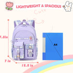 PRLINJSK Girls Backpack，Cute School Backpack for Girls Kids Teens，Kawaii Bookbag for Primary Elementary，Purple