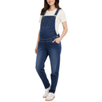 Motherhood Maternity Women's Relaxed Fit Straight Leg Denim Pregnancy Overalls with Adjustable Straps and Pockets, Skoll Wash, Small