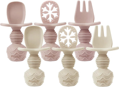 PandaEar 4 Pack Silicone Baby Spoons Forks Feeding Set, Toddler Utensils Baby Led Weaning Supplies, First Stage Baby Spoon Self Feeding 6 Months Old Baby Essentials
