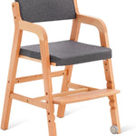 Swegrow Wooden High Chair with 2 Wheels, Adjustable Seat - Backrest - Footrest Heights, Wooden High Chair for Toddlers - Kids and Baby, Kids Dining Chair with Removable Cushion