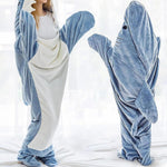Shark Blanket Hoodie Onesie for Adult & Kid, Wearable Shark Sleeping Bag, Soft Cozy Onesie Costume