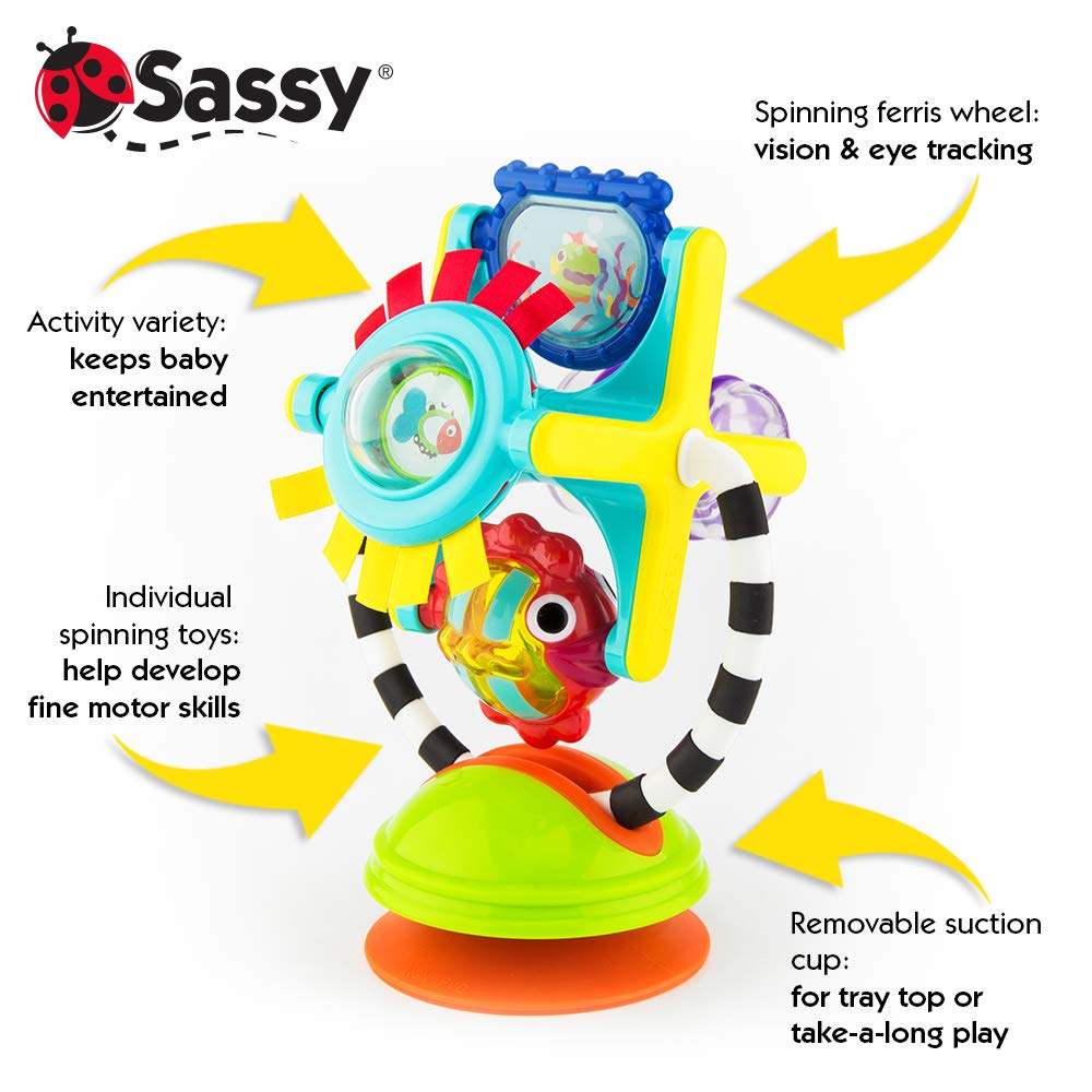 Sassy Fishy Fascination Station 2-in-1 Suction Cup High Chair Toy, Developmental Tray Toy for Early Learning, Ages 6+ Months