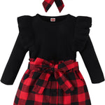 fhutpw Baby Toddler Girl Outfits Fall Winter Clothes Turtleneck Knitted Cotton Long Sleeves Tops & Button Mini Skirts Set