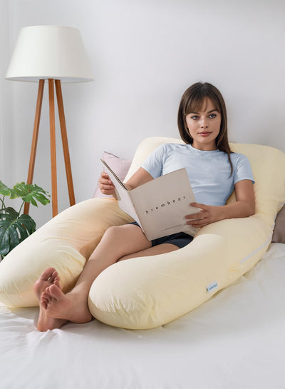 QUEEN ROSE Pregnancy Pillow, U Shaped Full Body Pillows for Sleeping Support, 55 Inch Maternity Pillow for Pregnant Women, Creamy
