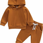 Thorn Tree Infant Baby Boys Pants Set Hooded Solid Sweatshirt Top Pocket Elastic Waist Pants 2Pcs Outfits Fall Winter Suit