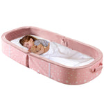 BYBYME Portable Toddler Floor Bed - Waterproof Folding Travel Crib with Washable Fitted Sheet, Ideal Toddler Cots for Sleeping and Sleepovers, Pink