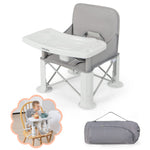 BABY JOY Travel Booster Seat with Double Tray, Folding Portable High Chair Booster Seat for Dining Table, Indoor/Outdoor Use, Camping, Beach, Lawn, Compact Baby Seat with Straps & Carrying Bag