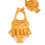 0-3 Months Baby Girl Swimsuit One Piece Bathing Suit Baby Girl Yellow Swimwear Summer Polka Dot Bikini Set Newborn Baby Girl Halter Bathing Suit