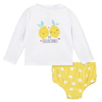 Gerber Baby Girls Baby Toddler Long Sleeved Rashguard Swim Bathing Suit Set White Yellow Lemons 3-6 Months