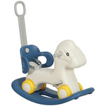 Qaba 4-in-1 Rocking Horse for Toddlers 1-3 Years, Baby Rocking Horse with Detachable Balance Board and Push Handle, Horse-Shaped Ride On Toy with 4 Smooth Wheels, for Baby Girls and Boys, Blue