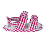 Karwuiio Infant Baby Girls Summer Sandals Cute Plaid Print Bowknot Flat Shoes Non-Slip Sole Flats Newborn First Walker Shoes (Red, 6-9 Months)
